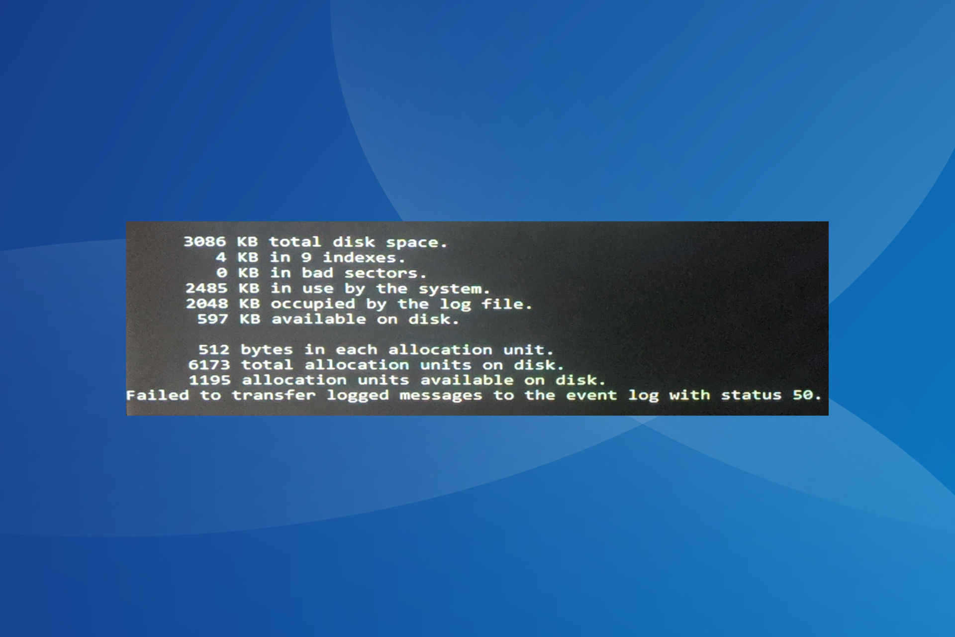 failed-to-transfer-logged-messages-to-the-event-log-with-status-50