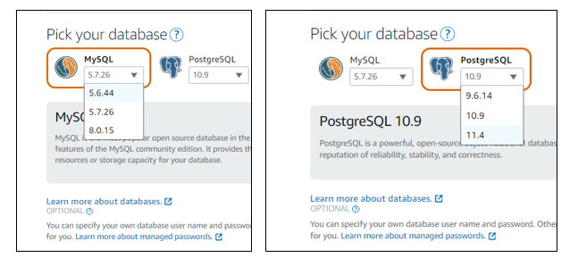 mysql-database-and-postgresql