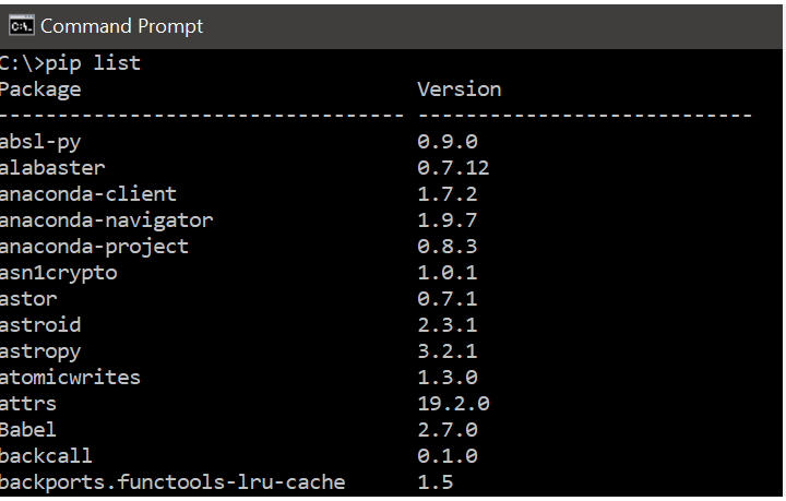 command-prompt-pip-list